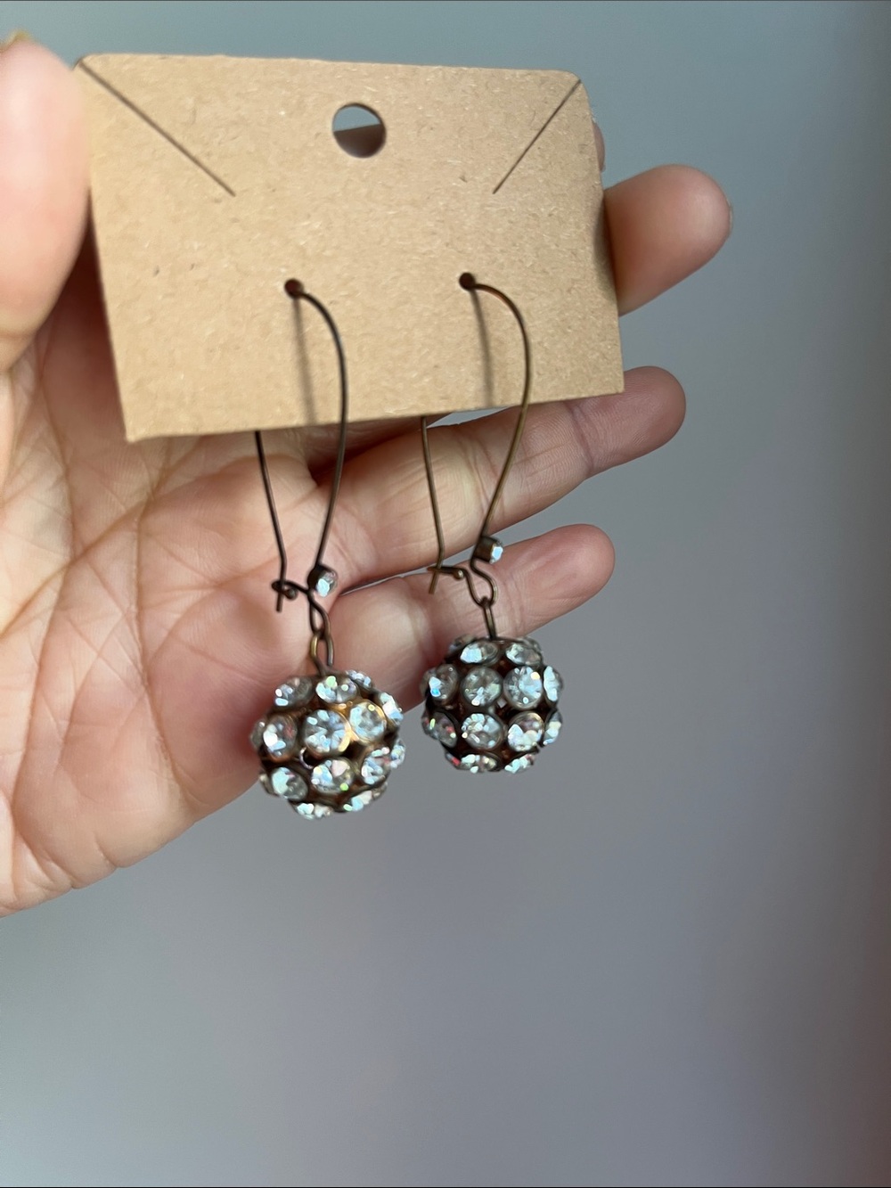 Crystal Ball Drop Earrings - Bronze Tone